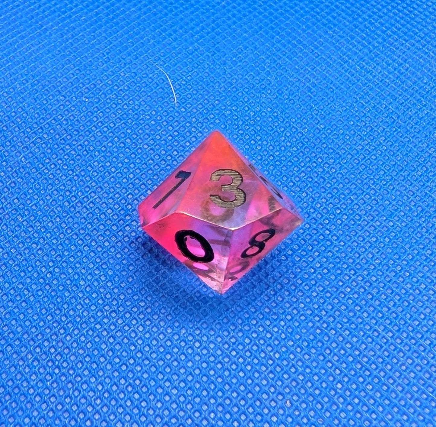 UV Reactive Pink and Clear Polyhedral Dice Set inc. shard d4 and gem d4 with black numbering