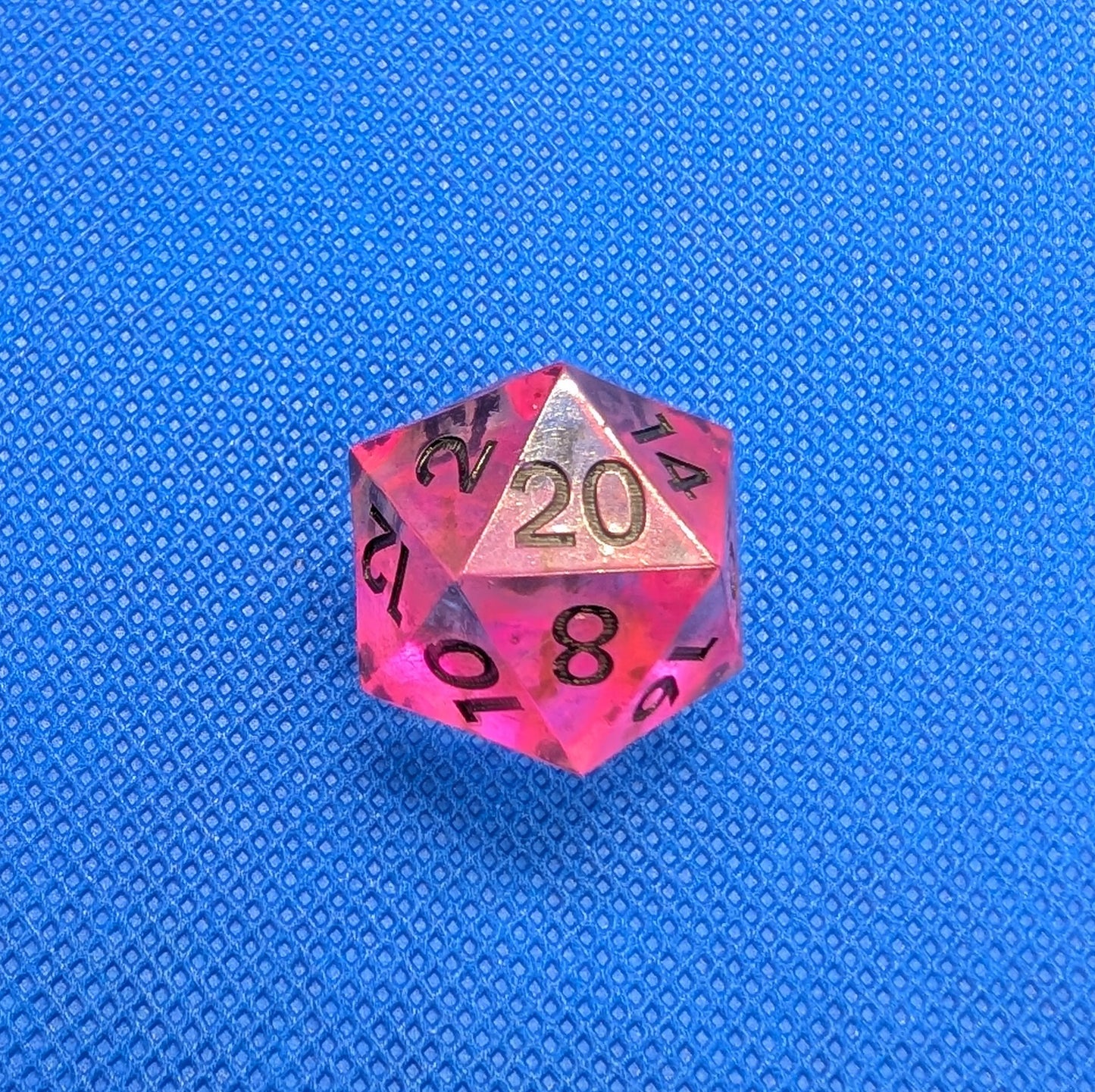 UV Reactive Pink and Clear Polyhedral Dice Set inc. shard d4 and gem d4 with black numbering
