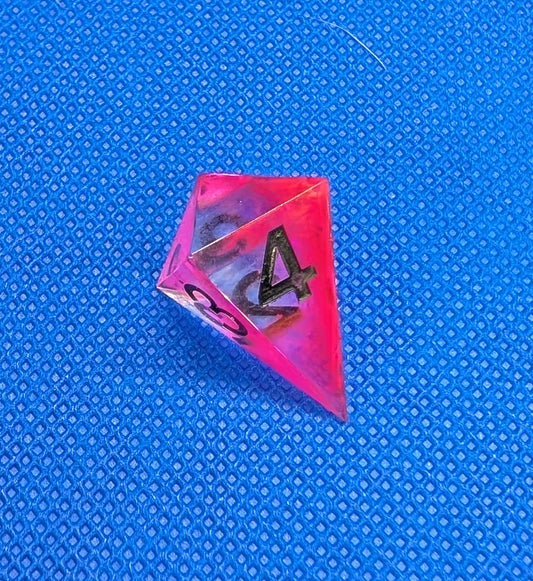 UV Reactive Pink and Clear Polyhedral Dice Set inc. shard d4 and gem d4 with black numbering