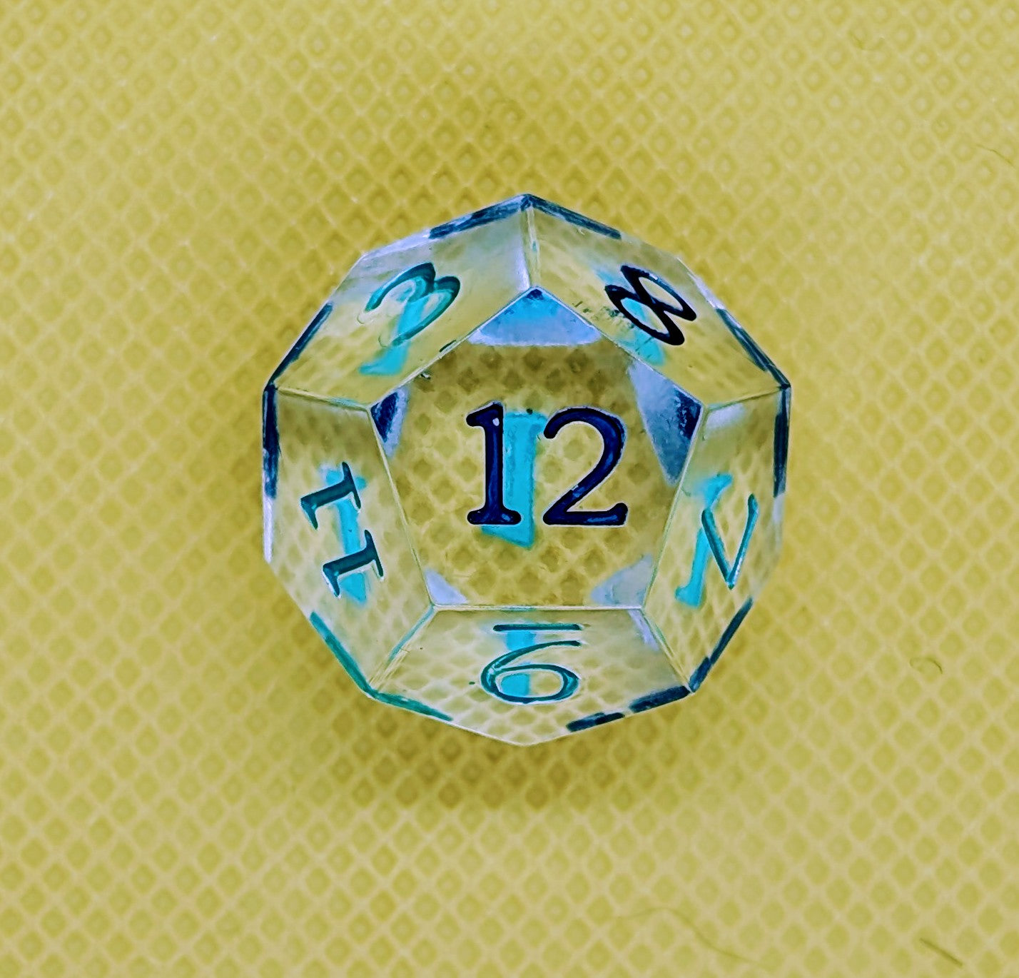 Odds and Evens clear dice. Odds inked green Evens inked blue *d6 deformed but not weighted