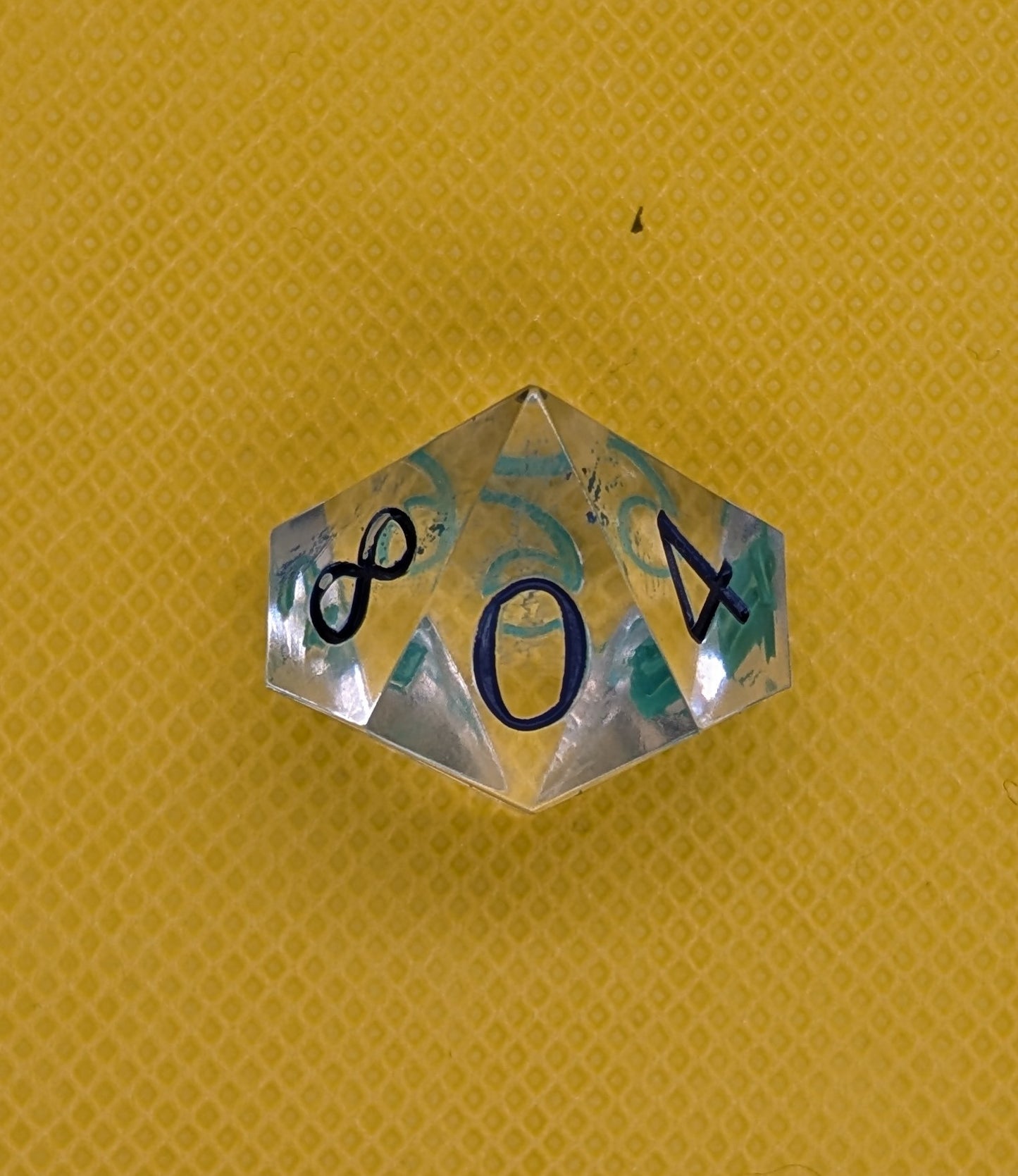 Odds and Evens clear dice. Odds inked green Evens inked blue *d6 deformed but not weighted
