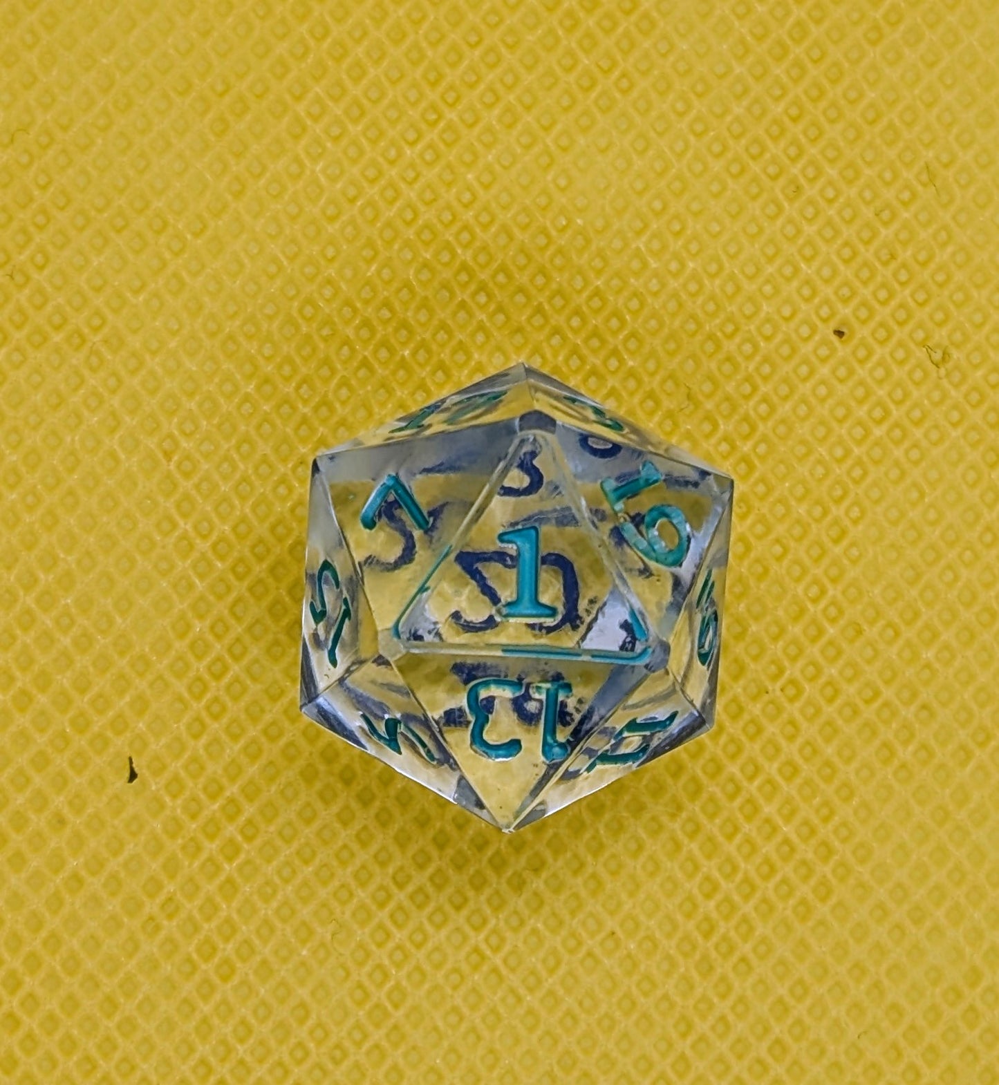 Odds and Evens clear dice. Odds inked green Evens inked blue *d6 deformed but not weighted