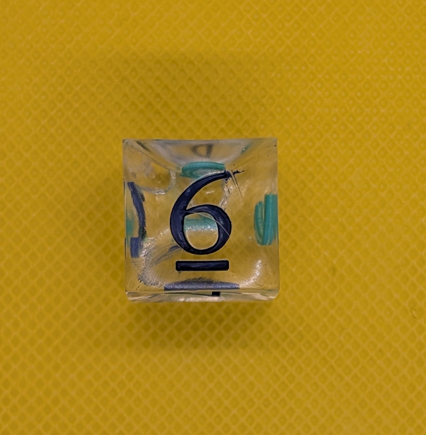 Odds and Evens clear dice. Odds inked green Evens inked blue *d6 deformed but not weighted