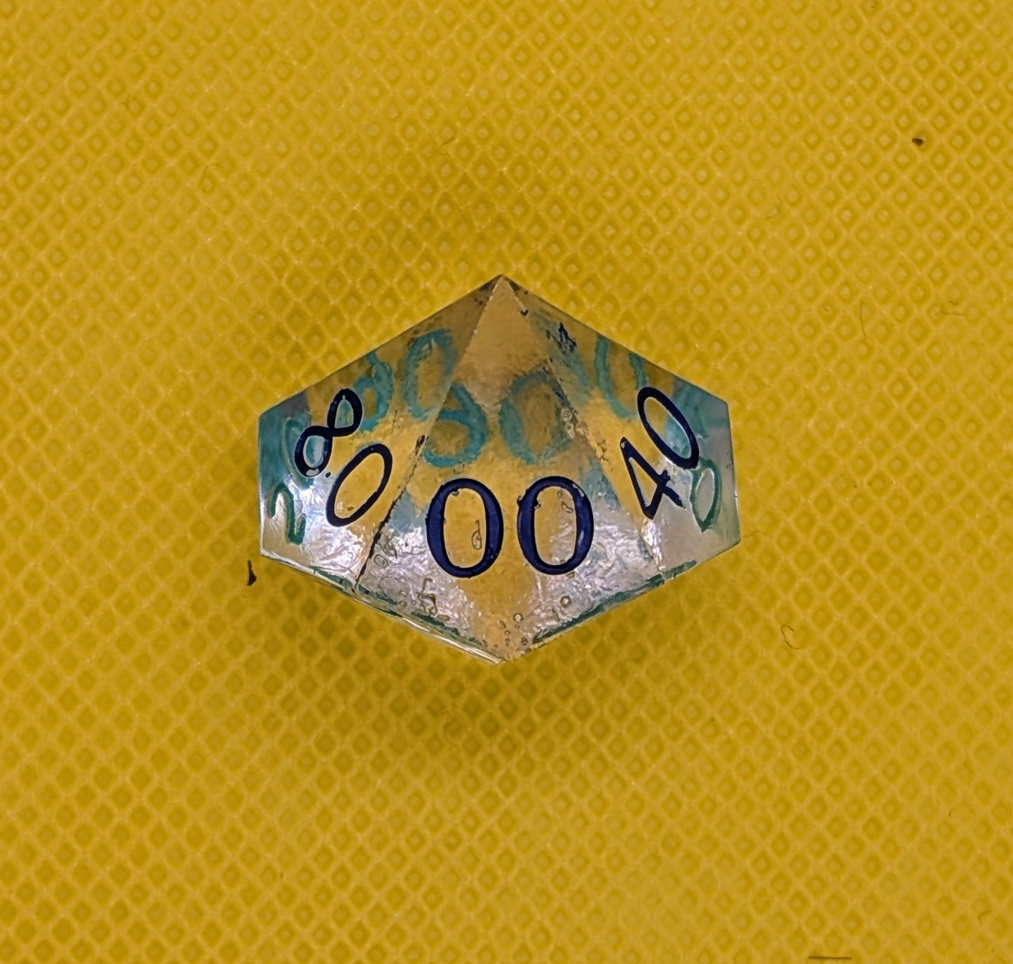 Odds and Evens clear dice. Odds inked green Evens inked blue *d6 deformed but not weighted
