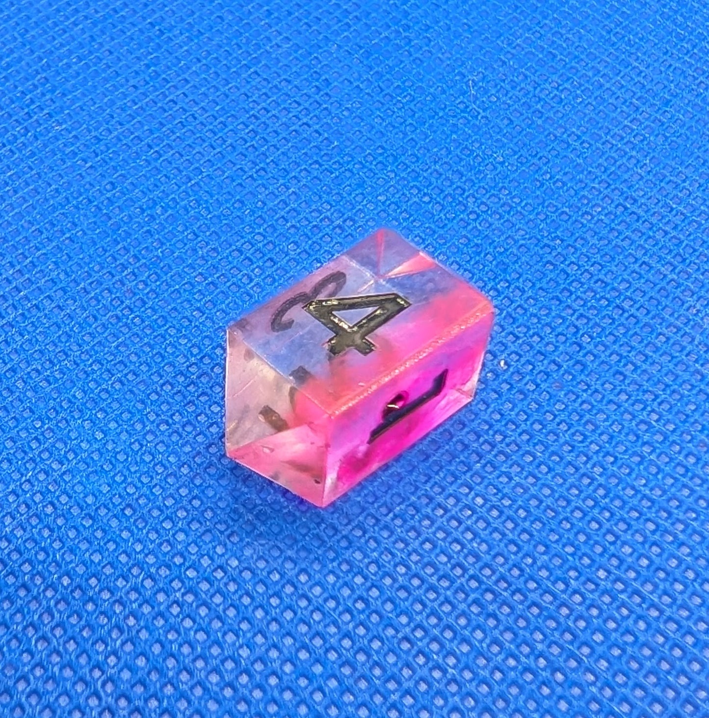 UV Reactive Pink and Clear Polyhedral Dice Set inc. shard d4 and gem d4 with black numbering