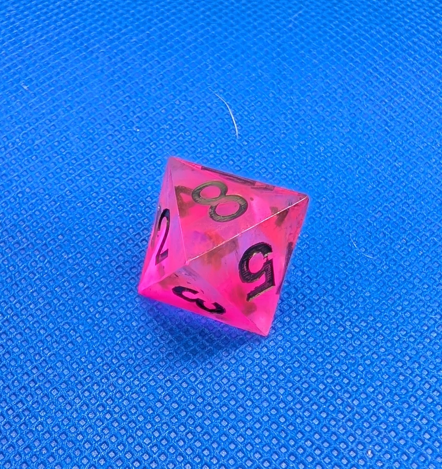UV Reactive Pink and Clear Polyhedral Dice Set inc. shard d4 and gem d4 with black numbering