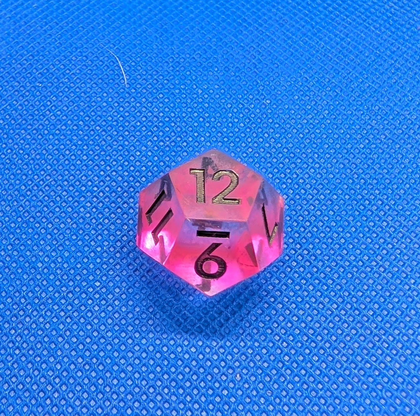 UV Reactive Pink and Clear Polyhedral Dice Set inc. shard d4 and gem d4 with black numbering