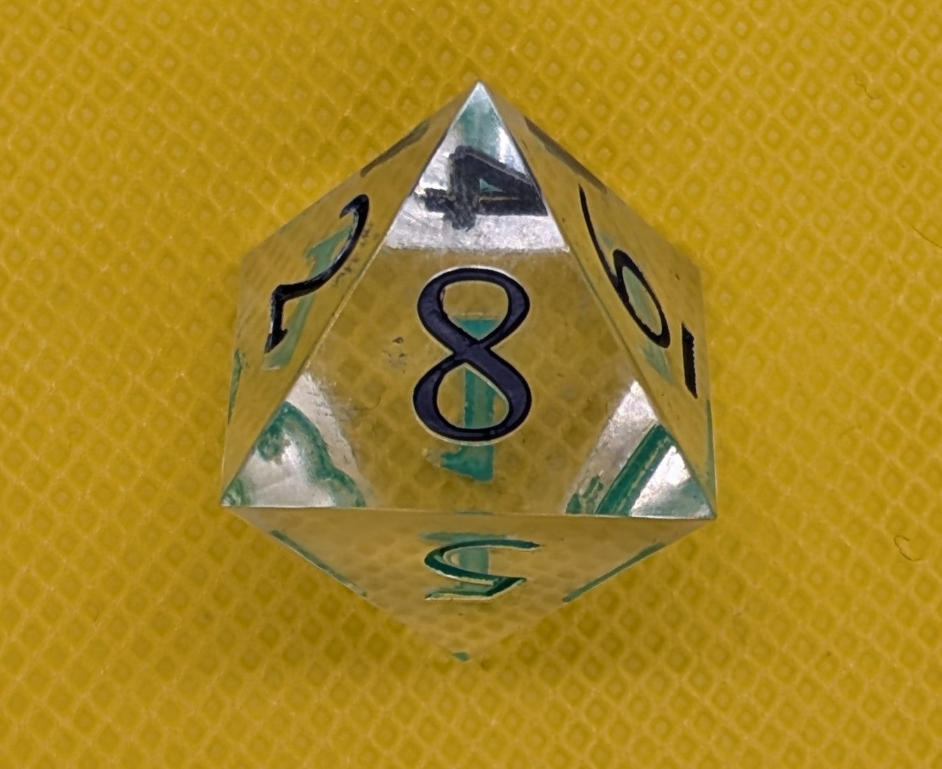 Odds and Evens clear dice. Odds inked green Evens inked blue *d6 deformed but not weighted